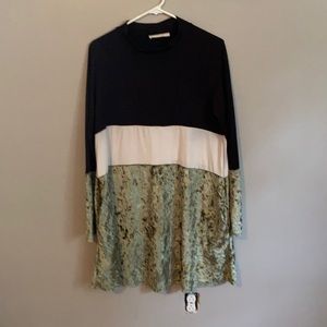 Tunic, black and white with olive green velour.